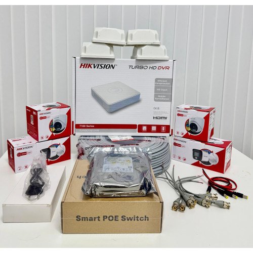 Hikvision Turbo AHD Kamera Seti – 4 Kameralı Akıllı Güvenlik Sistemi | İnsan & Araç Algılama, Renkli Gece Görüş, Tak-Çalıştır
