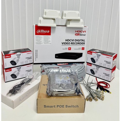 Dahua 4 Kameralı Güvenlik Kamera Seti | İnsan & Araç Algılama, Gece Görüşlü